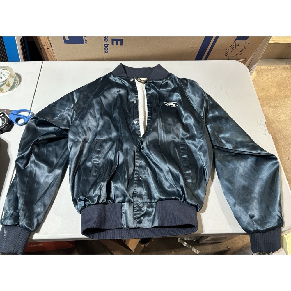 Ford Vintage Satin Jacket Auburn Sportswear Embroidered Blue/teal Men's M Bomber